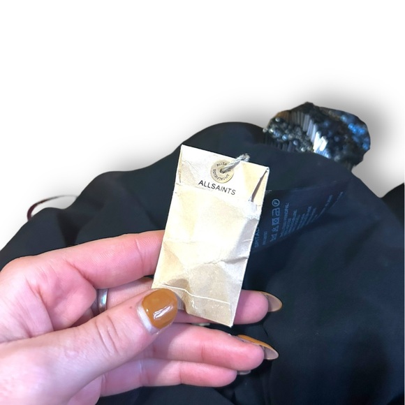 AllSaints Spitalfields Hand Embellished Dress Black Blue Size 0 Designer Holiday - Picture 11 of 11